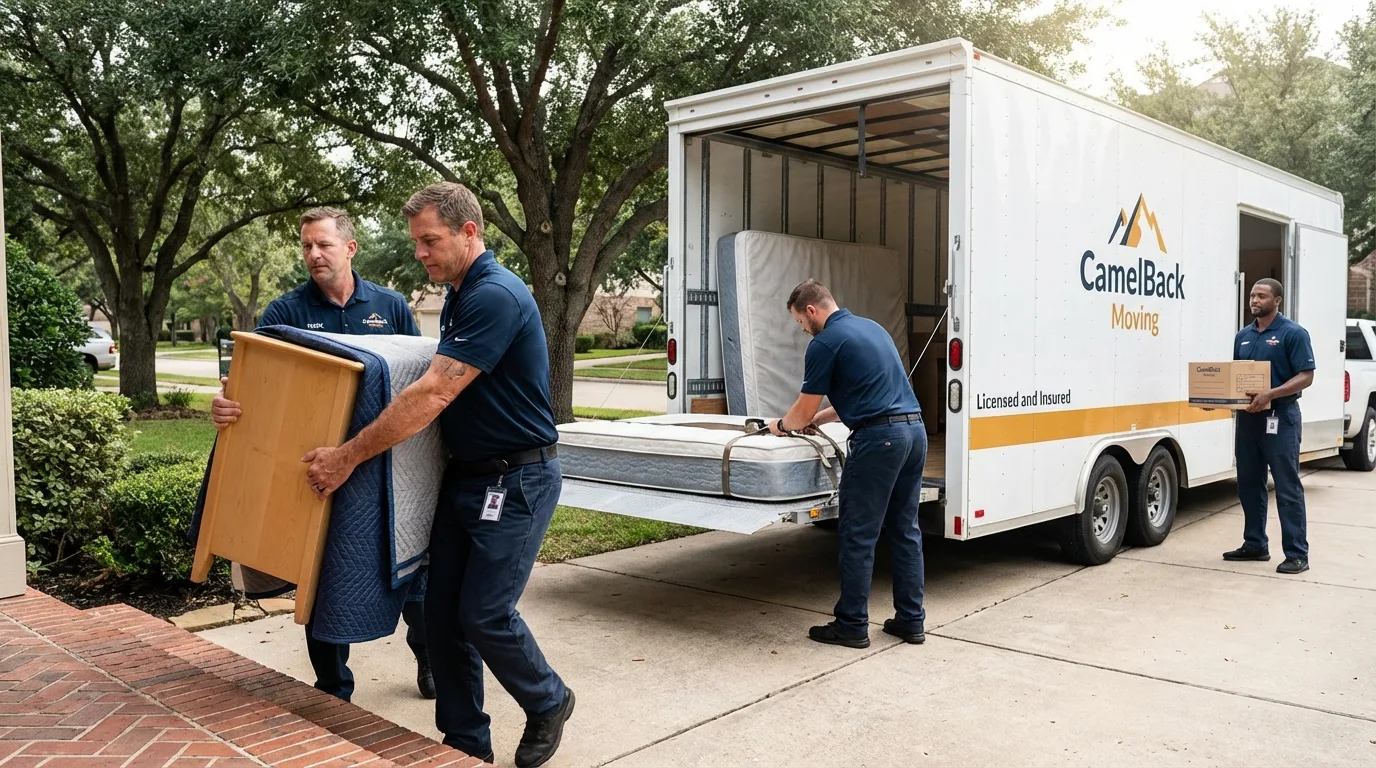 Crew loading residential truck for cross-state move from Kechi, KS