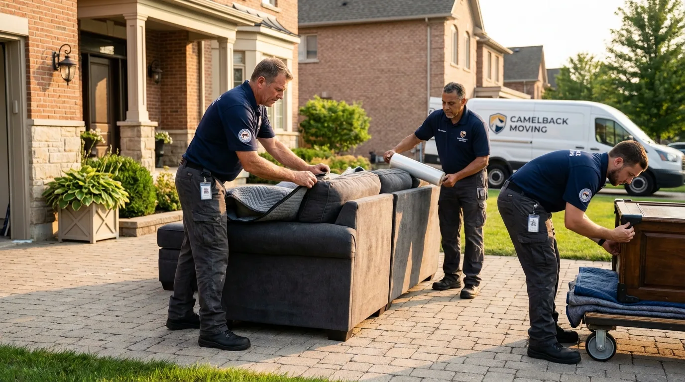 Large estate moving crew wrapping furniture in Kechi, KS