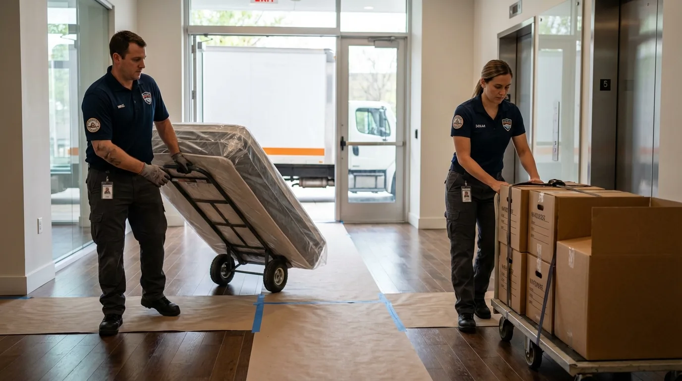 Professional apartment movers loading elevator in Kechi, KS